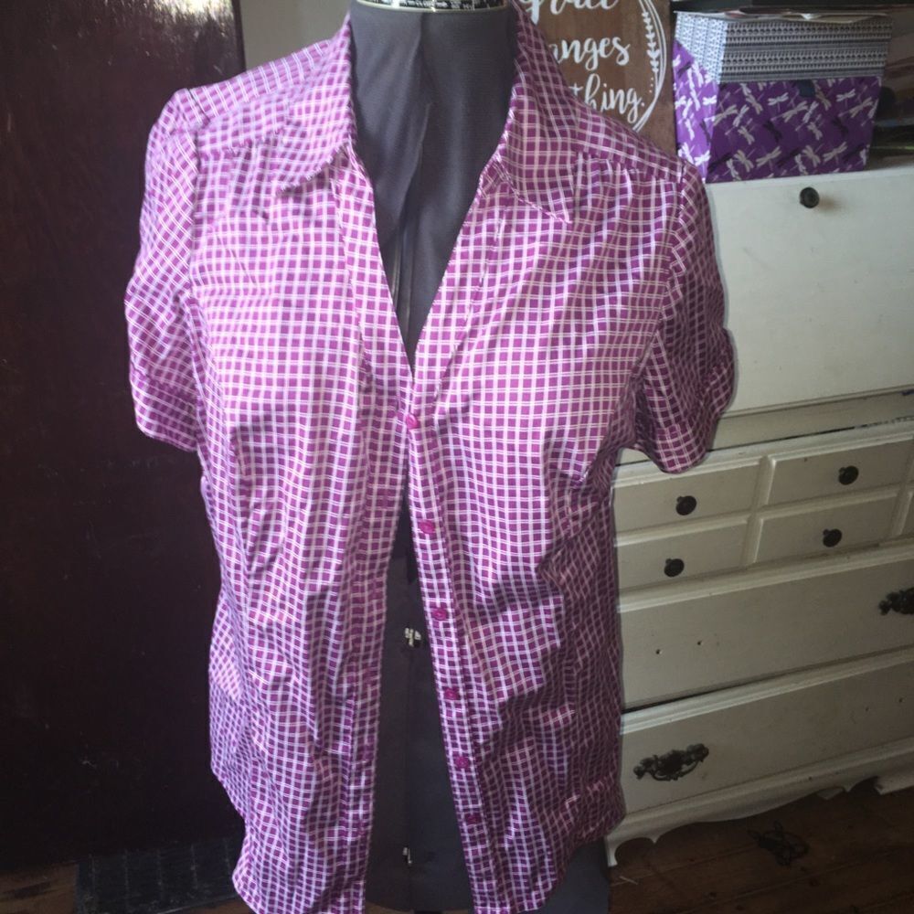 Lane Bryant purple checked button down blouse